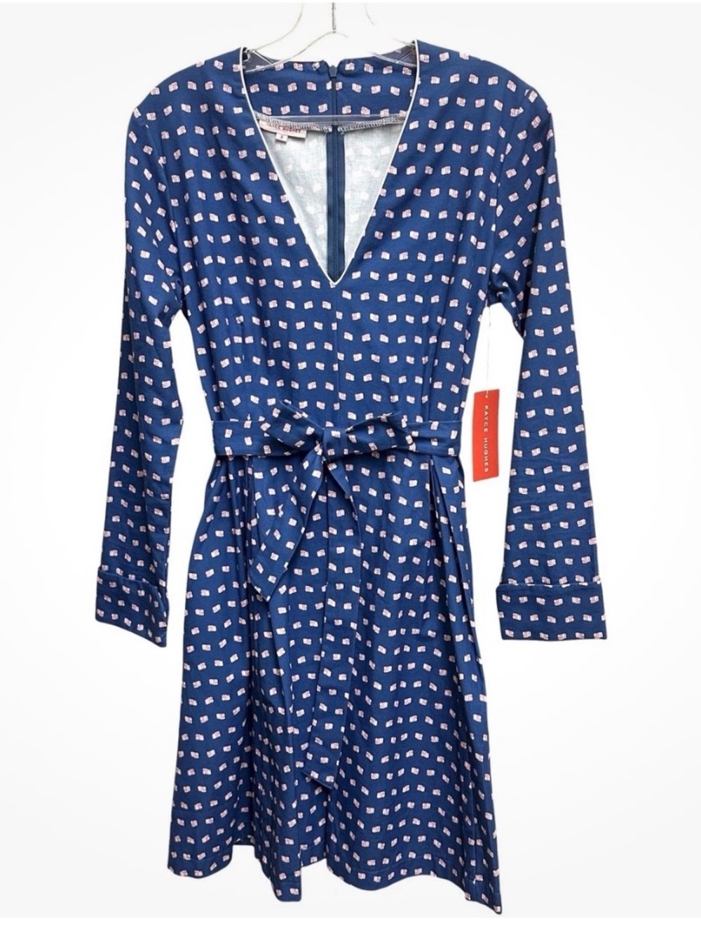NWT CAYCE HUGHES Blue & Pink Camera Print Fit & Flare 100% Cotton Dress Size 8